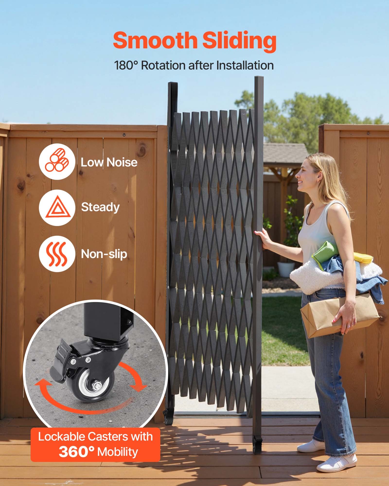 Puerta de seguridad plegable individual VEVOR, 2,2 m de alto x 2,38 m de ancho, puerta plegable tipo acordeón de acero, puerta de seguridad flexible extensible, puerta de barricada enrollable de 360°, puerta/puerta de tijera con candado.