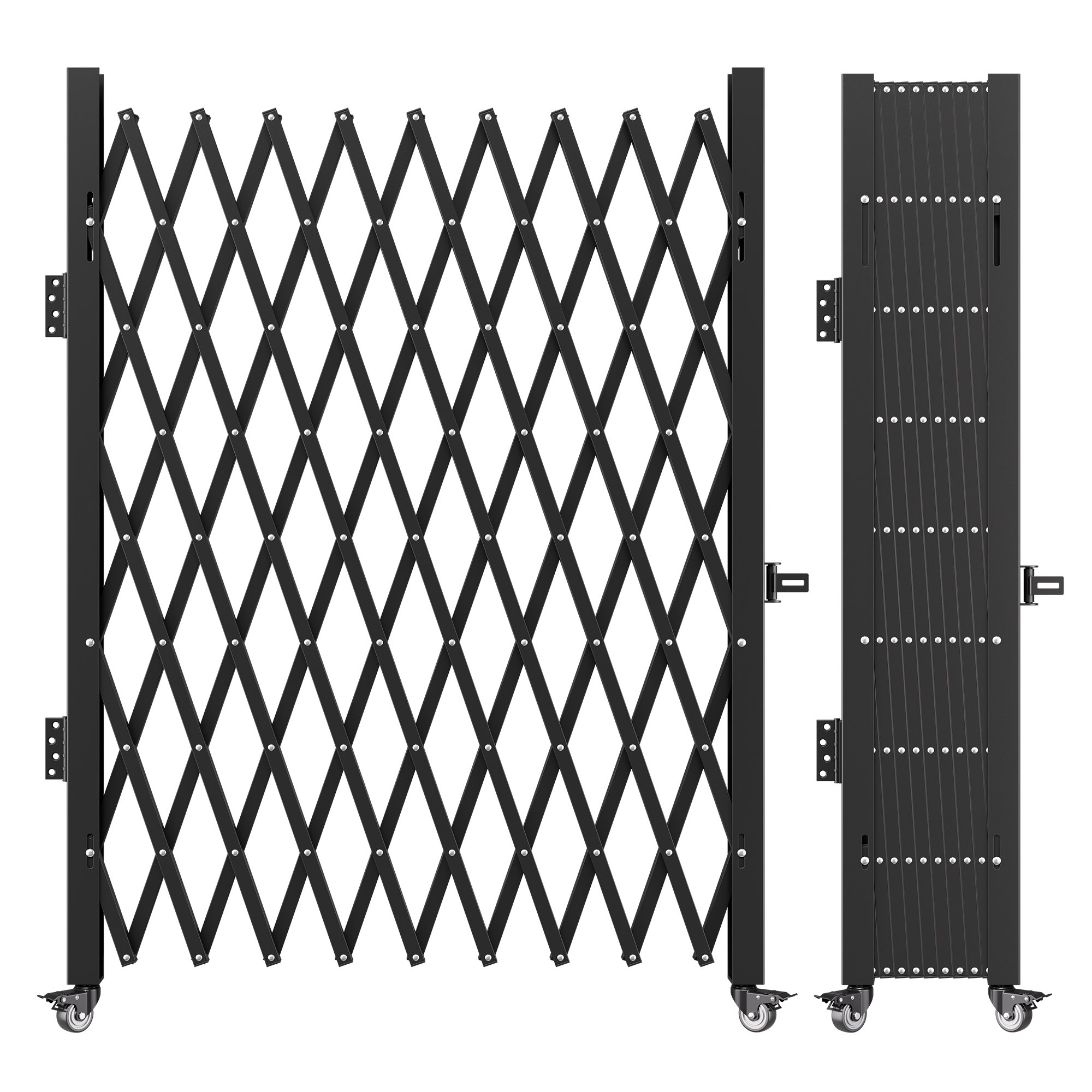 Puerta de seguridad plegable individual VEVOR, 2,2 m de alto x 2,38 m de ancho, puerta plegable tipo acordeón de acero, puerta de seguridad flexible extensible, puerta de barricada enrollable de 360°, puerta/puerta de tijera con candado.