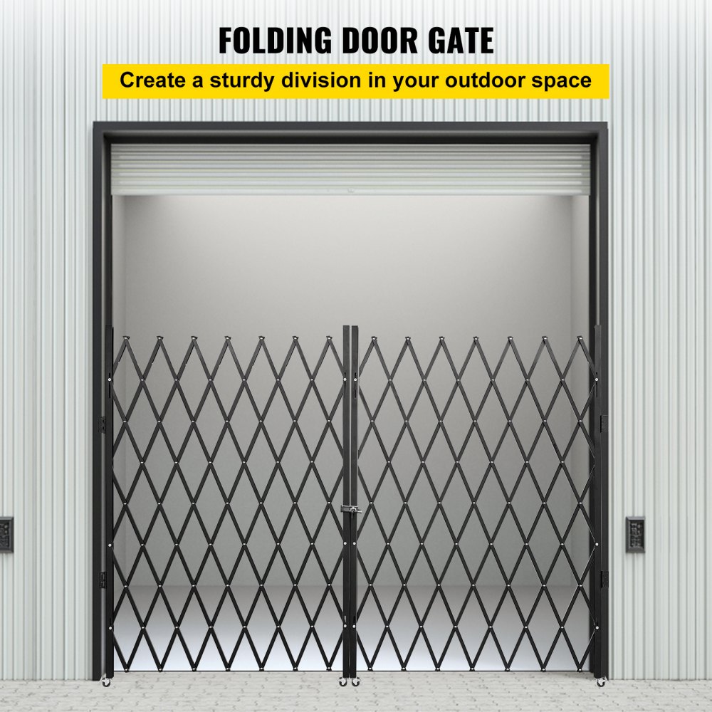 Puerta de seguridad plegable doble VEVOR, puerta plegable de 1,5 m de alto x 3 m de ancho, puerta de seguridad tipo acordeón de acero, puerta de seguridad flexible extensible, puerta de barricada enrollable de 360°, puerta o portón de tijera con llaves.