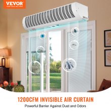 VEVOR Cortina de aire comercial para interiores de 36 pulgadas, superpotencia, 2 velocidades, 1200 CFM, cortinas de aire montadas en la pared para puertas, ventilador interior sobre puerta con interruptor de límite resistente, fácil de instalar, 110 V sin calefacción