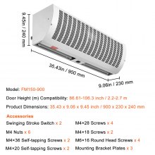 VEVOR Cortina de aire comercial para interiores de 36 pulgadas, superpotencia, 2 velocidades, 1200 CFM, cortinas de aire montadas en la pared para puertas, ventilador interior sobre puerta con interruptor de límite resistente, fácil de instalar, 110 V sin calefacción