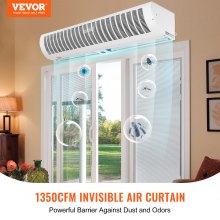 VEVOR Cortina de aire comercial para interiores de 42 pulgadas, superpotencia, 2 velocidades, 1350 CFM, cortinas de aire montadas en la pared para puertas, ventilador interior sobre puerta con interruptor de límite resistente, fácil de instalar, 110 V sin calefacción