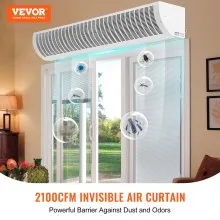 VEVOR Cortina de aire comercial para interiores de 60 pulgadas, superpotencia, 2 velocidades, 2100 CFM, cortinas de aire montadas en la pared con certificación para puertas, ventilador interior sobre puerta con interruptor de límite resistente, fácil de instalar, 110 V sin calefacción