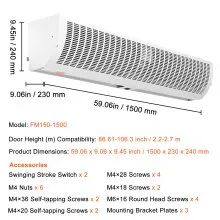 VEVOR Cortina de aire comercial para interiores de 60 pulgadas, superpotencia, 2 velocidades, 2100 CFM, cortinas de aire montadas en la pared con certificación para puertas, ventilador interior sobre puerta con interruptor de límite resistente, fácil de instalar, 110 V sin calefacción