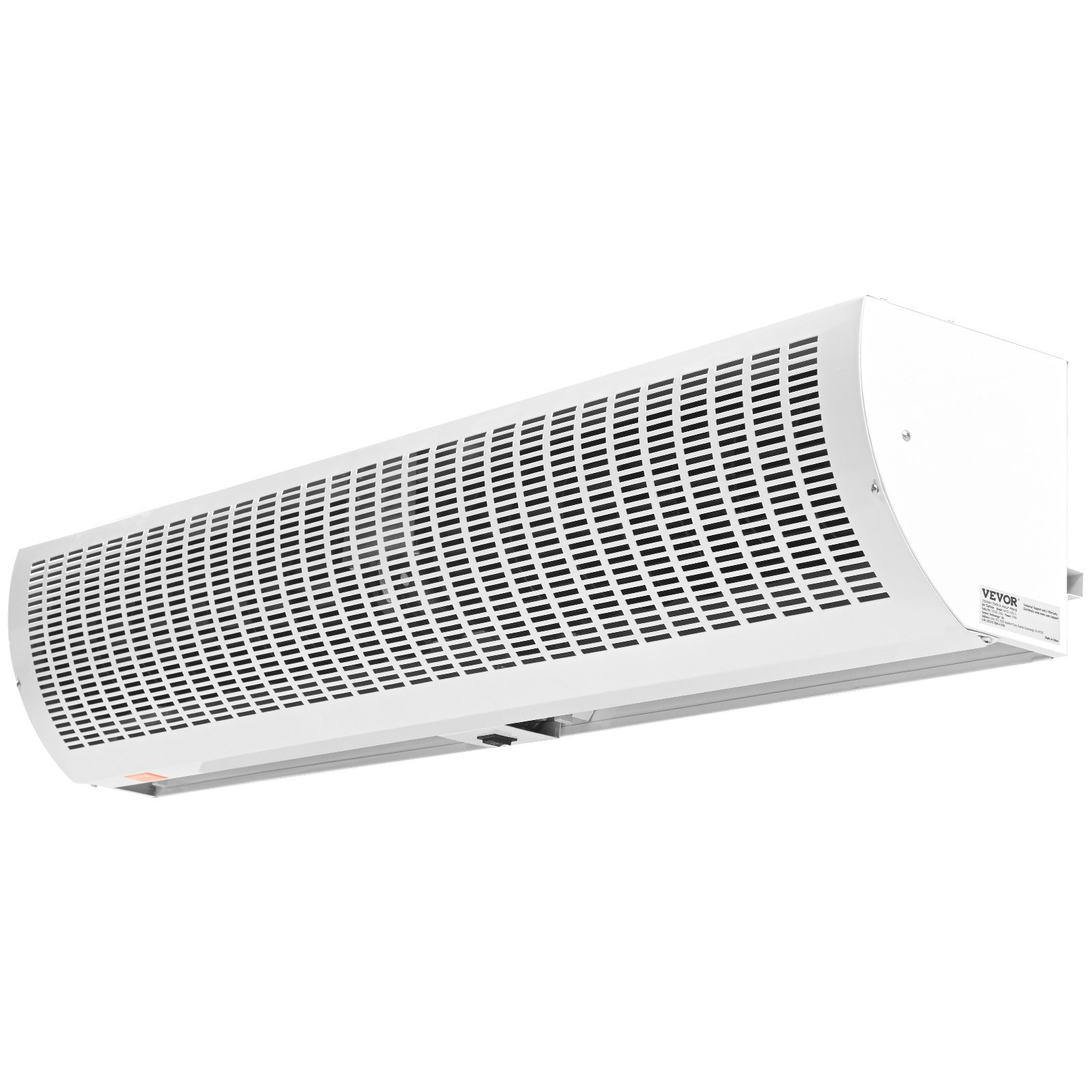 Cortina de aire interior VEVOR de color blanco, para montaje en pared, con un diseño elegante y rejillas de ventilación.