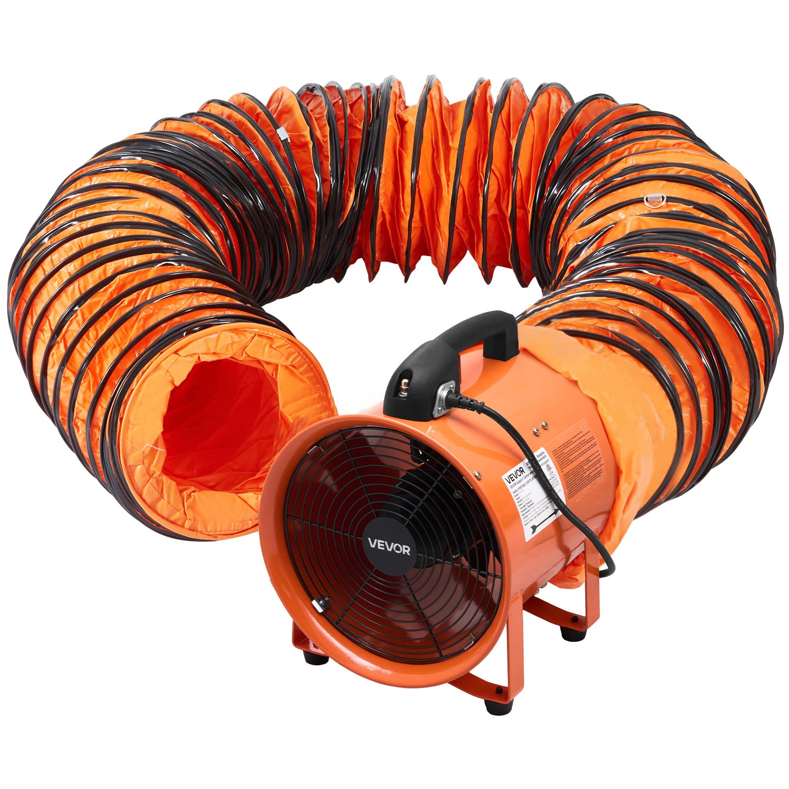 VEVOR 12 inch Portable Ventilator, 2 Speed 2894CFM High-Velocity Industrial Utility Blower Fan with 33ft Flexible Duct Hose, Exhaust Axial Fan for Basements, Workshops, Warehouses, Orange