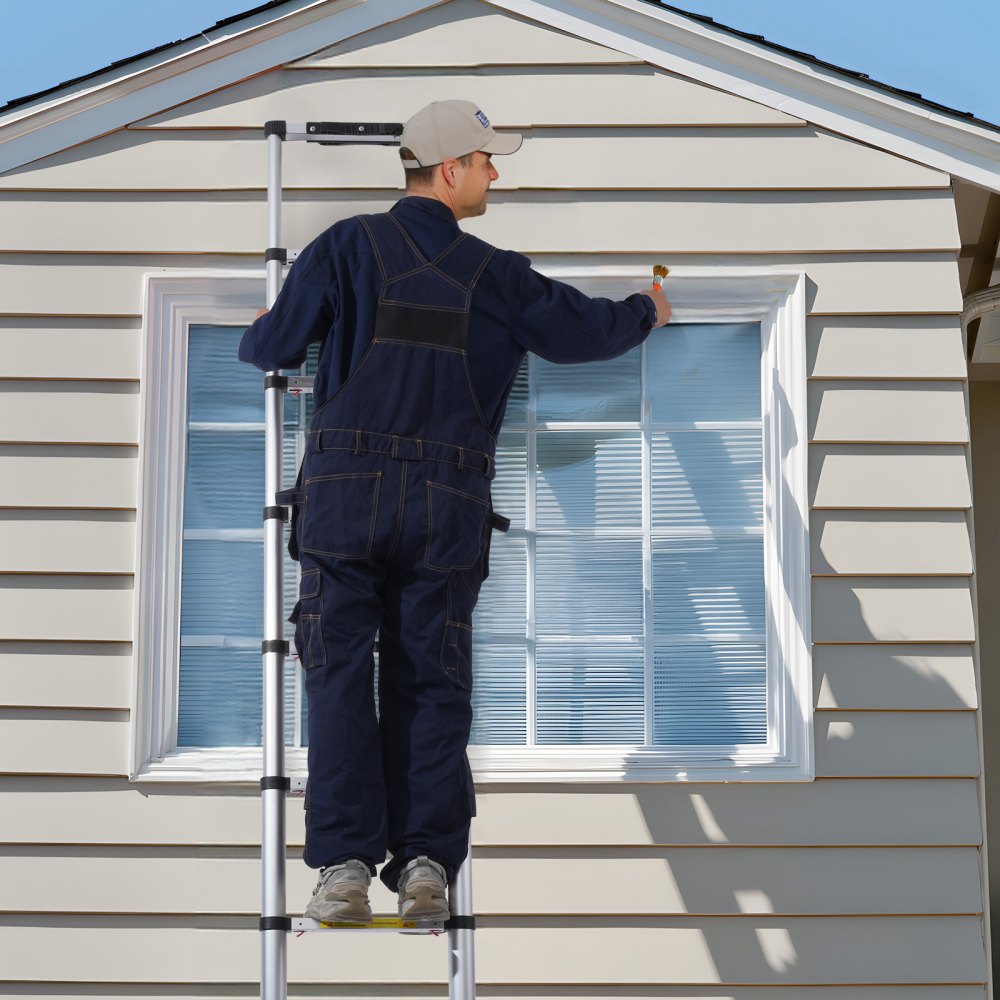 Escalera telescópica VEVOR, ligera, extensible, de aluminio, de 2,5 m, plegable con un solo botón, capacidad de 170 kg, con patas antideslizantes, portátil y compacta para casa, caravana y loft.