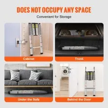 Escalera telescópica VEVOR, escalera extensible plegable de retracción con un solo botón de aluminio de 18.5 pies, capacidad de 400 libras con pies antideslizantes, escalera compacta multiusos portátil para el hogar, RV, loft, lista ANSI