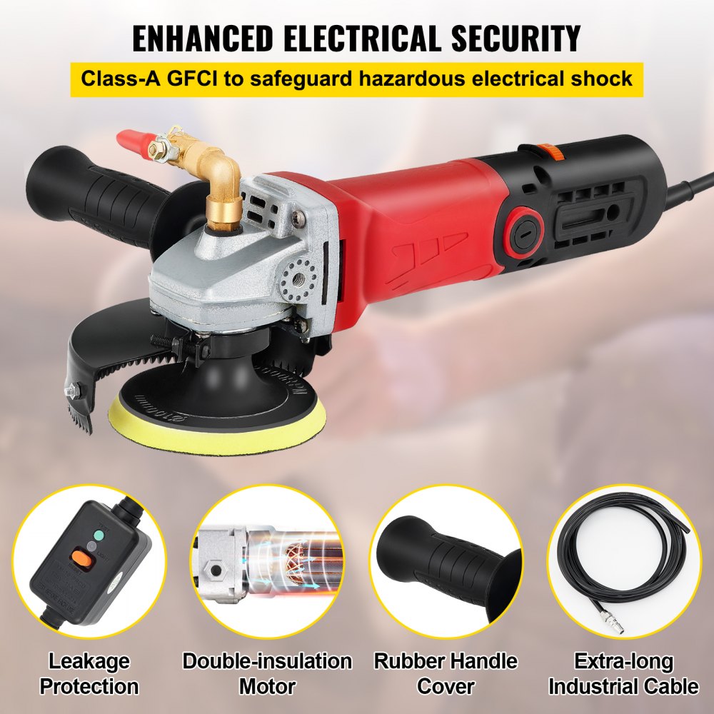 Pulidora/pulidora húmeda VEVOR, kit de 8 piezas de velocidad variable, almohadillas de pulido de diamante extra de 4" y 5", máquina pulidora con adaptador de tubería de 59" y protector contra salpicaduras, herramienta de piedra de hormigón para encimera de granito/mármol CE