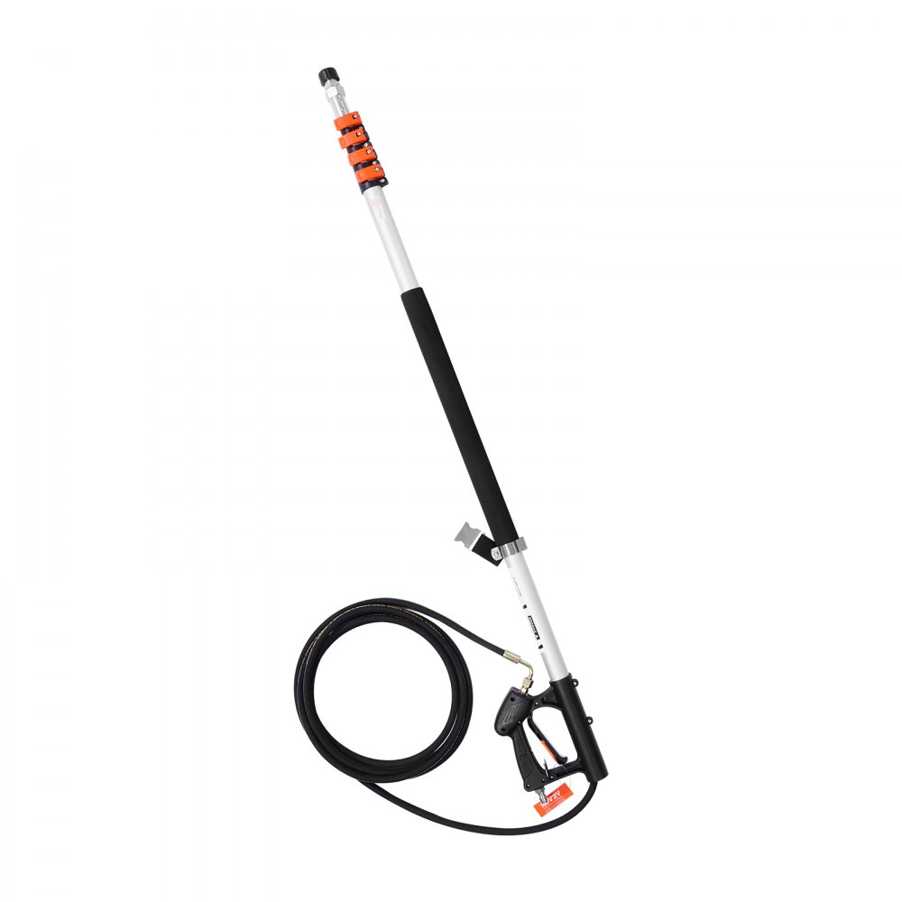 Varilla telescópica para hidrolavadora VEVOR, 21 pies, 4000 psi, varilla rociadora telescópica con varillas de extensión para hidrolavadora, limpiador de canaletas, cabezal de cepillo, acoplador pivotante, 7 boquillas rociadoras y arnés de soporte