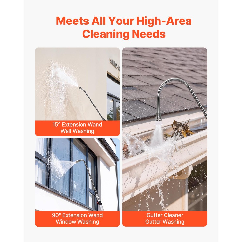 VEVOR Varilla Telescópica para Hidrolavadora 7,62 m, Juego de Varilla de Extensión para Hidrolavadora 6 Secciones 4000 PSI con 7 Boquillas, Adaptador de Manguera, para Limpieza a Alta Presión