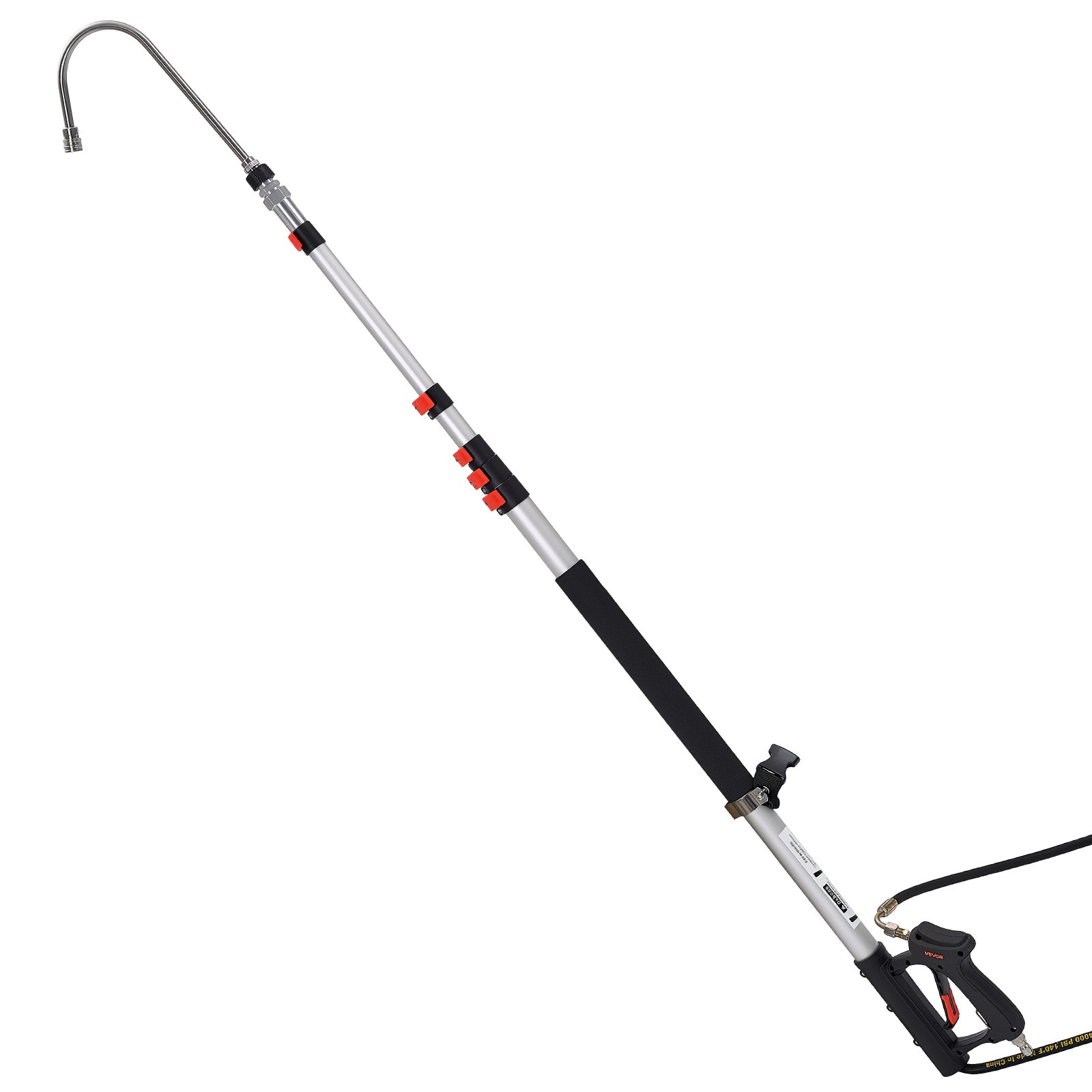 VEVOR Varilla Telescópica para Hidrolavadora 7,62 m, Juego de Varilla de Extensión para Hidrolavadora 6 Secciones 4000 PSI con 7 Boquillas, Adaptador de Manguera, para Limpieza a Alta Presión