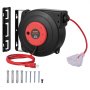 Carrete de cable de extensión retráctil VEVOR, 13,7 m, resistente, 12 AWG/3C SJTOW, con toma de corriente triple iluminada, disyuntor de 15 A, soporte giratorio de 180° para montaje en techo o pared.