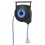 VEVOR Carrete de Cable de Extensión Retráctil, 50 Pies, Resistente, 14 AWG/3C SJTOW, Cable de Alimentación con Toma Triple Iluminada, Disyuntor de 13 A, Soporte Giratorio de 180° en Techo o Pared Azul