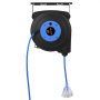 VEVOR Carrete de Cable de Extensión Retráctil, 50 Pies, Resistente, 14 AWG/3C SJTOW, Cable de Alimentación con Toma Triple Iluminada, Disyuntor de 13 A, Soporte Giratorio de 180° en Techo o Pared Azul