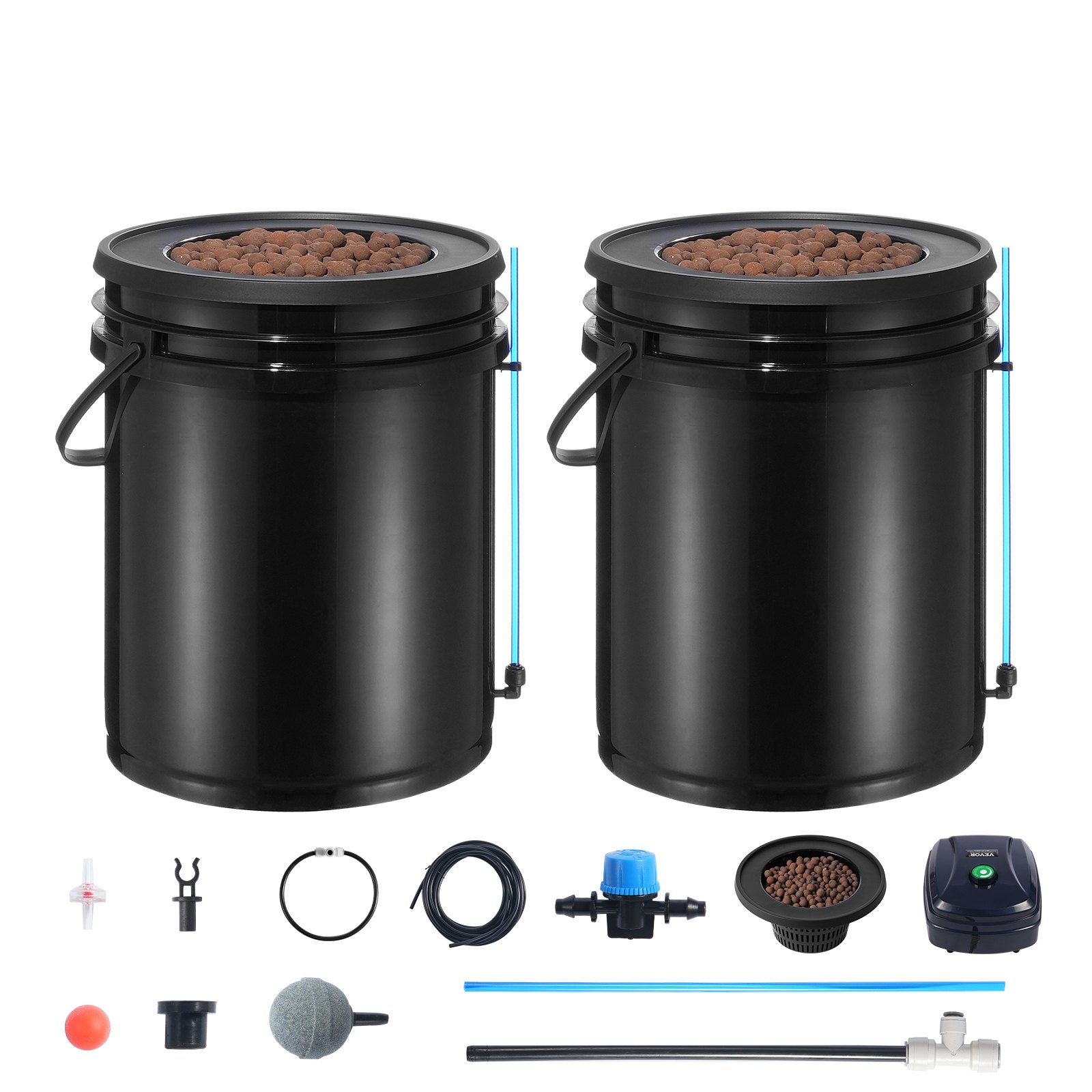 Sistema de cultivo hidropónico VEVOR DWC para cultivo en aguas profundas con 2 baldes de goteo superiores