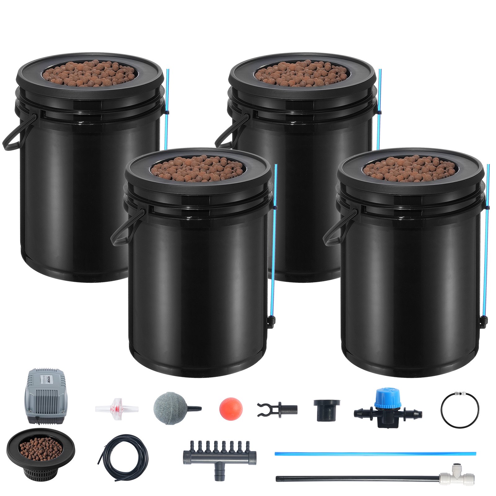 Sistema de cultivo hidropónico VEVOR DWC para cultivo en aguas profundas con goteo superior, 4 baldes