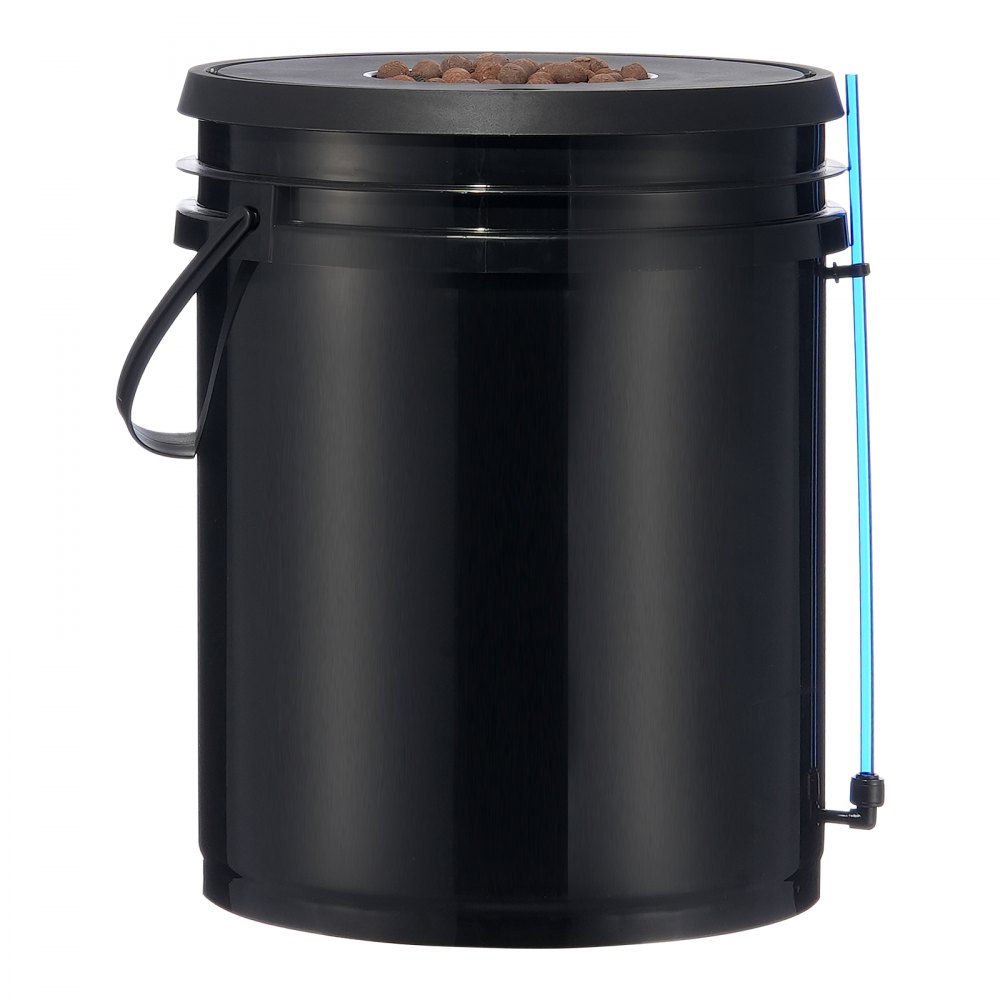 Cubo negro con logotipo VEVOR y tapa, parte del sistema hidropónico VEVOR.