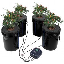 Sistema hidropónico VEVOR DWC, 5 galones, 4 cubos, cubo de cultivo de agua profunda, kit de cultivo hidropónico con bomba, piedra de aire y dispositivo de nivel de agua, para verduras de hoja interior/exterior