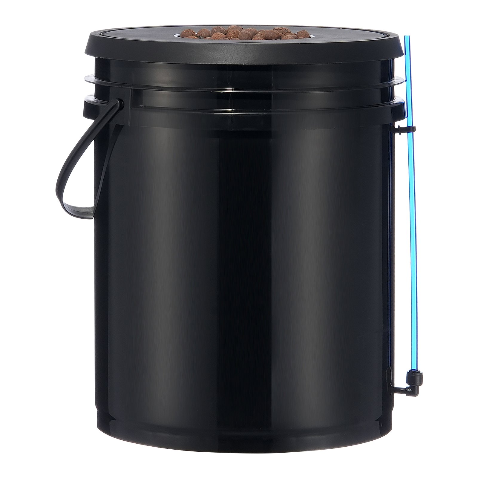 Cubo negro con logotipo VEVOR y tapa, parte del sistema hidropónico VEVOR.