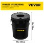 Sistema hidropónico VEVOR, balde de 5 galones, 12 x 15 pulgadas, negro con logotipo amarillo.