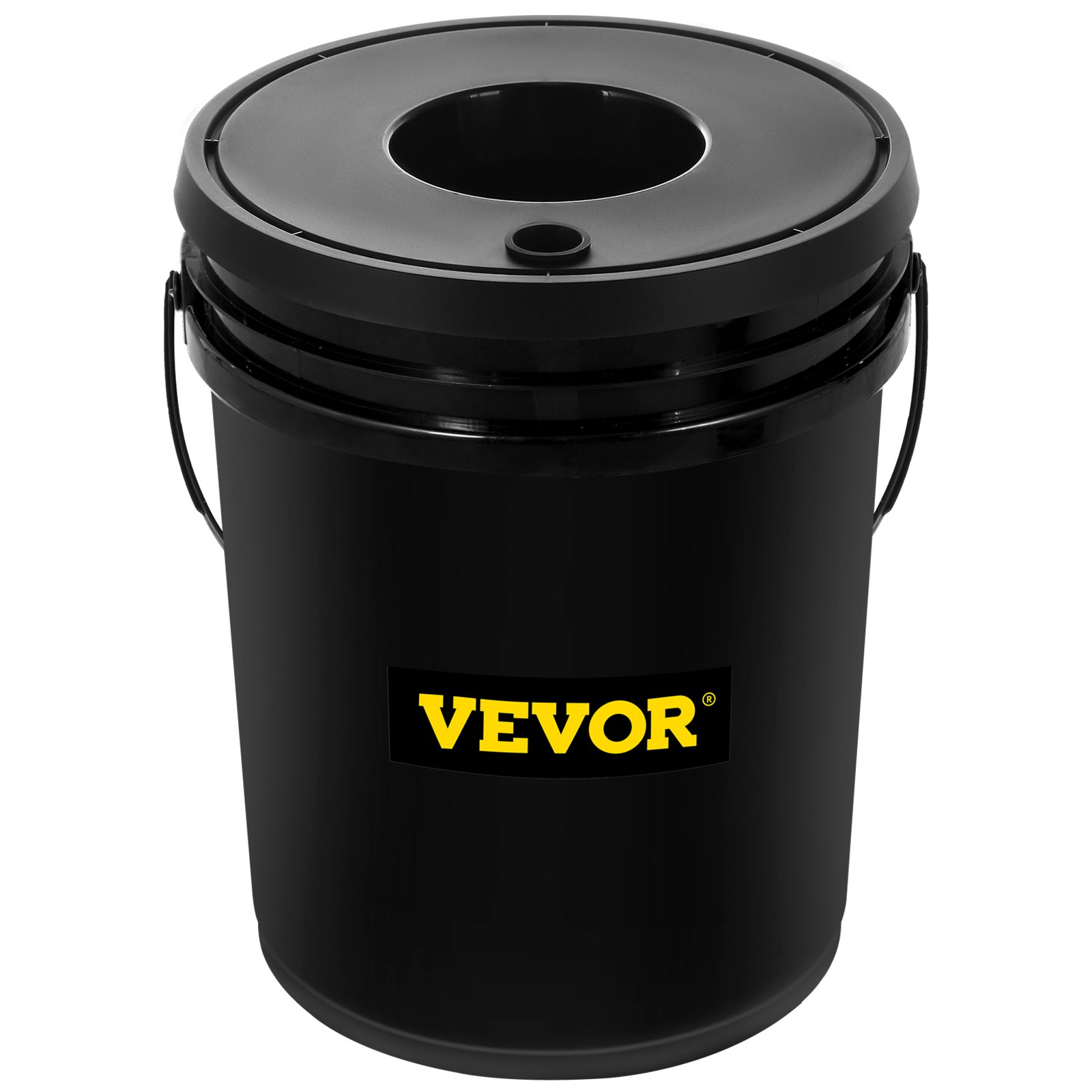 Sistema hidropónico VEVOR negro con tapa sellada y asa.