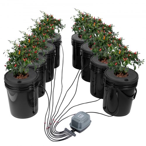 Sistema hidropónico VEVOR DWC, 5 galones, 8 cubos, cubo de cultivo de agua profunda, kit de cultivo hidropónico con bomba, piedra de aire y dispositivo de nivel de agua, para verduras de hoja interior/exterior