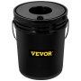 Cubo de sistema hidropónico VEVOR negro con logotipo y tapa amarillos.