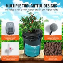 Sistema hidropónico VEVOR DWC, 5 galones, 8 cubos, cubo de cultivo de agua profunda, kit de cultivo hidropónico con bomba, piedra de aire y dispositivo de nivel de agua, para verduras de hoja interior/exterior