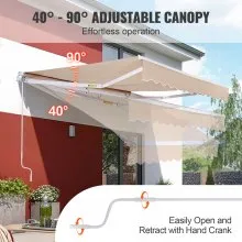 VEVOR Toldo retráctil manual de 13 x 8 pies para exteriores, toldo retráctil para patio, toldo para ventana, toldo de poliéster resistente al agua con manivela para patio, balcón