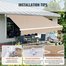 VEVOR Toldo retráctil manual de 13 x 8 pies para exteriores, toldo retráctil para patio, toldo para ventana, toldo de poliéster resistente al agua con manivela para patio, balcón