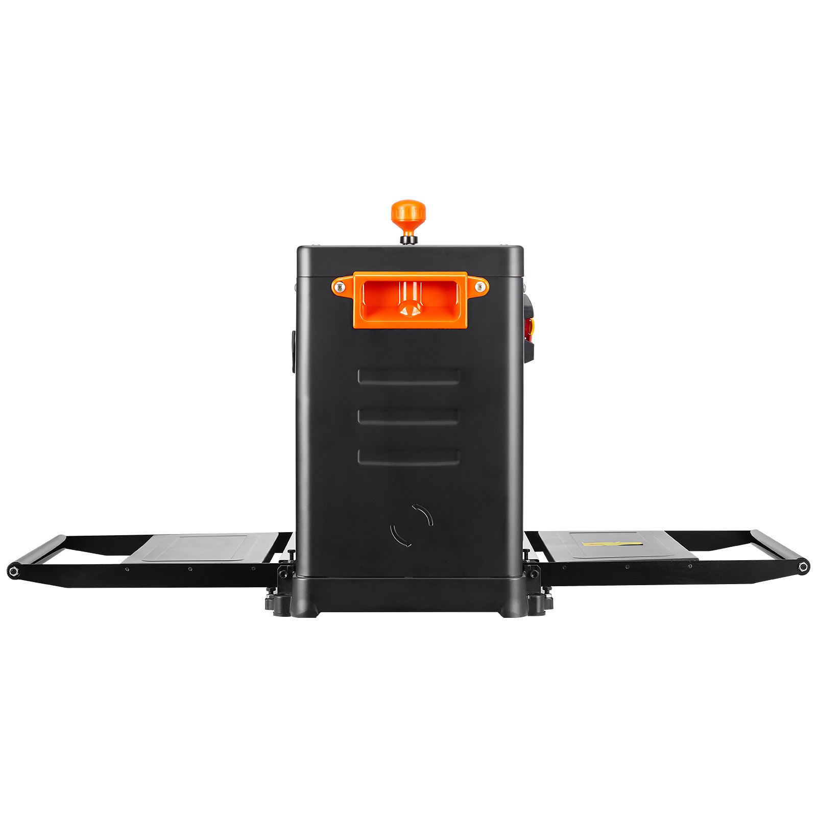 Cepilladora de espesor VEVOR con mesas de entrada y salida plegables, vista frontal, perilla de control naranja
