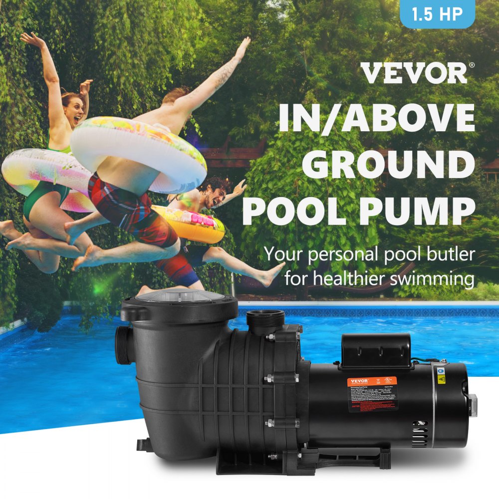 Bomba de piscina VEVOR de 1,5 HP y 230 V, con velocidad variable de 1100 W y doble velocidad para piscinas elevadas. Potente bomba con filtro de cesta, caudal máximo de 5400 GPH, ahorradora de energía.