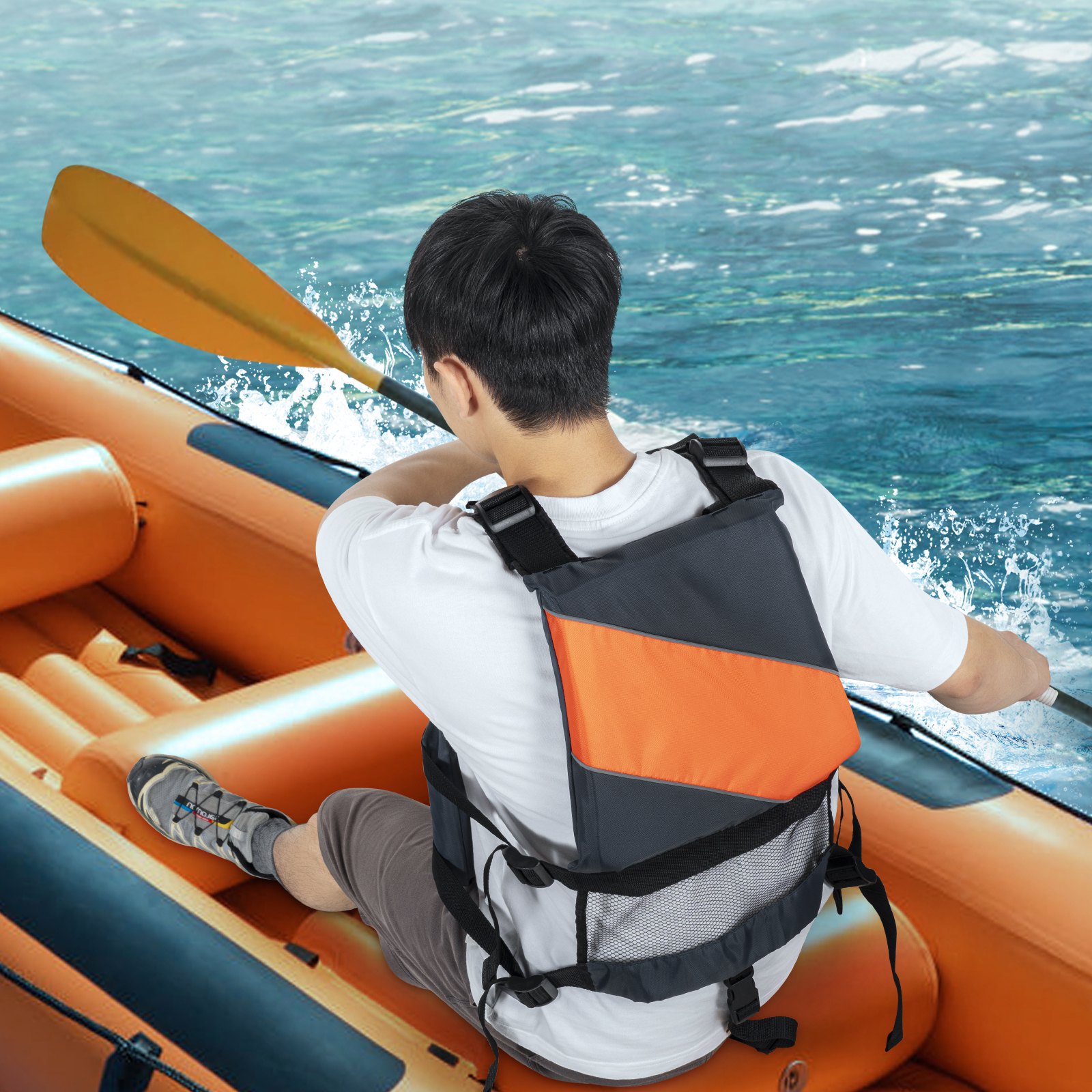 Chaleco salvavidas VEVOR para deportes acuáticos (PFD), de nailon impermeable y flotabilidad de 110 N, ideal para cualquier actividad acuática: pesca, kayak, surf y más, talla XL para hombre y mujer.