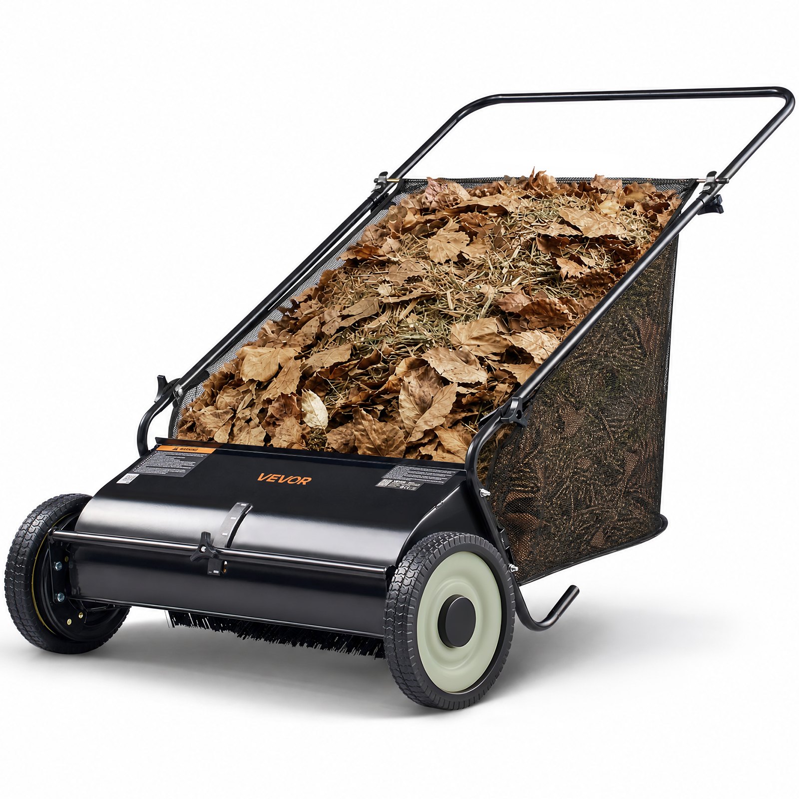 VEVOR Barredora de Césped 198 L Cortacésped Manual con Bolsa recolectora Ancho de Barrido 66 cm Cepillo Giratorio Altura Ajustable Ruedas 25,4 cm para Césped Hojas de Jardín Escombros Secos