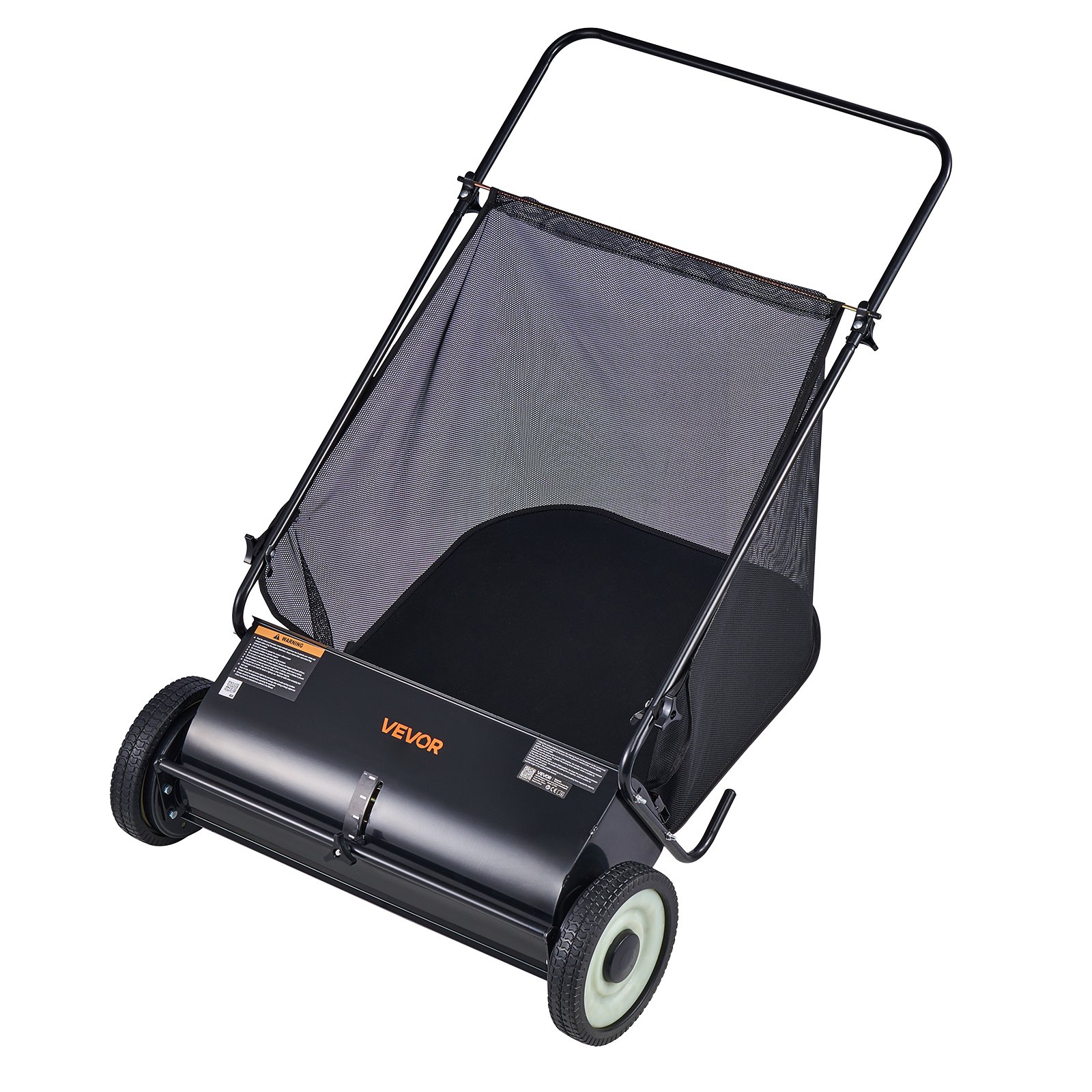 VEVOR Barredora de Césped 198 L Cortacésped Manual con Bolsa recolectora Ancho de Barrido 66 cm Cepillo Giratorio Altura Ajustable Ruedas 25,4 cm para Césped Hojas de Jardín Escombros Secos