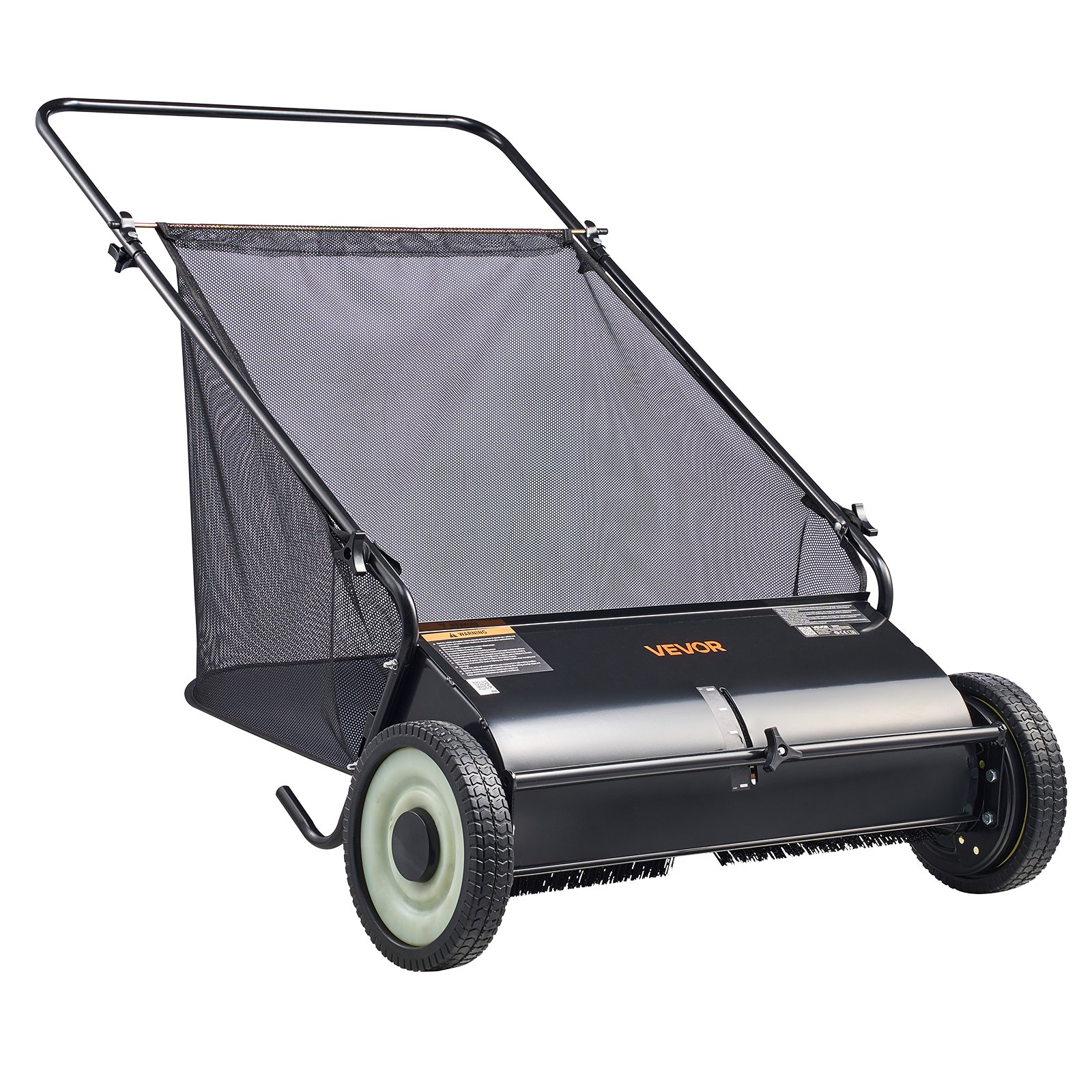 VEVOR Barredora de Césped 198 L Cortacésped Manual con Bolsa recolectora Ancho de Barrido 66 cm Cepillo Giratorio Altura Ajustable Ruedas 25,4 cm para Césped Hojas de Jardín Escombros Secos