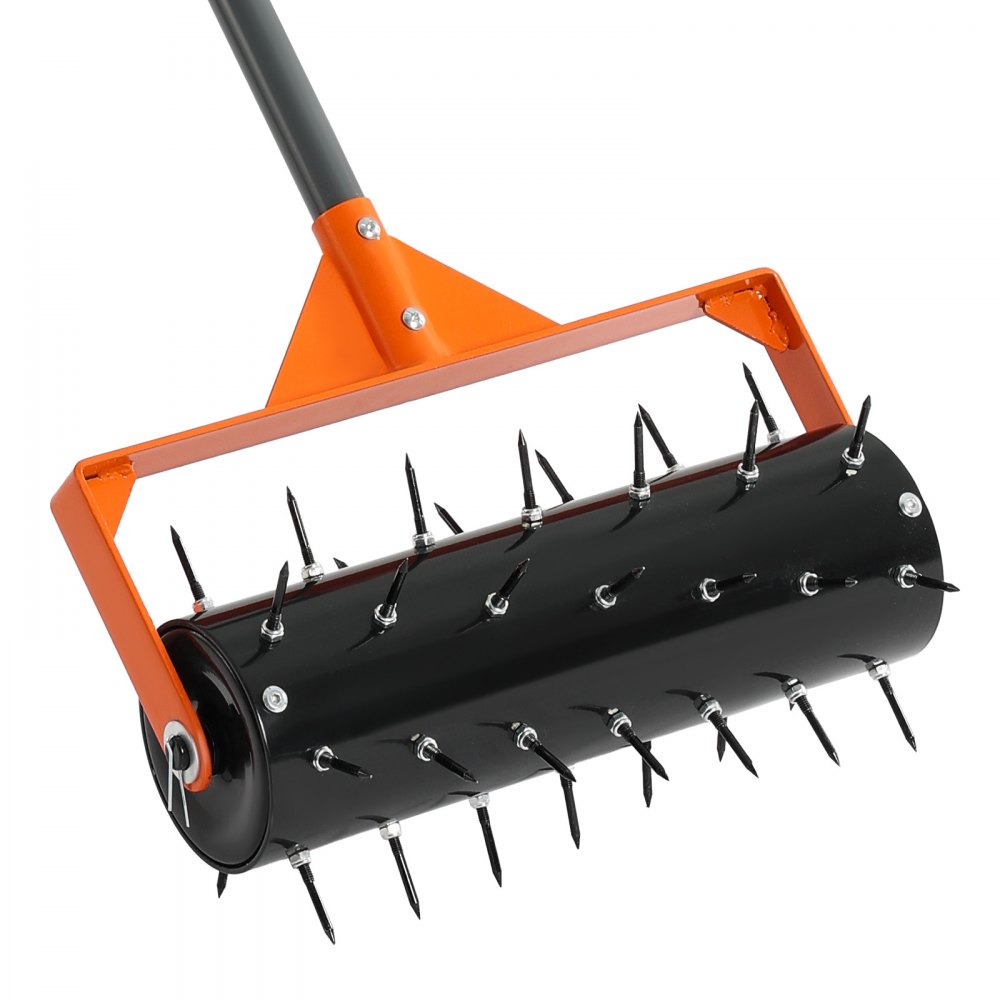 VEVOR Aireador de Césped Rodante con 42 Púas de Acero de 5 cm, Mango Largo de 152 cm, Tambor Rellenable con Arena, Herramienta de Aireación de Césped Manual para Jardín Patio y Zonas para Mascotas
