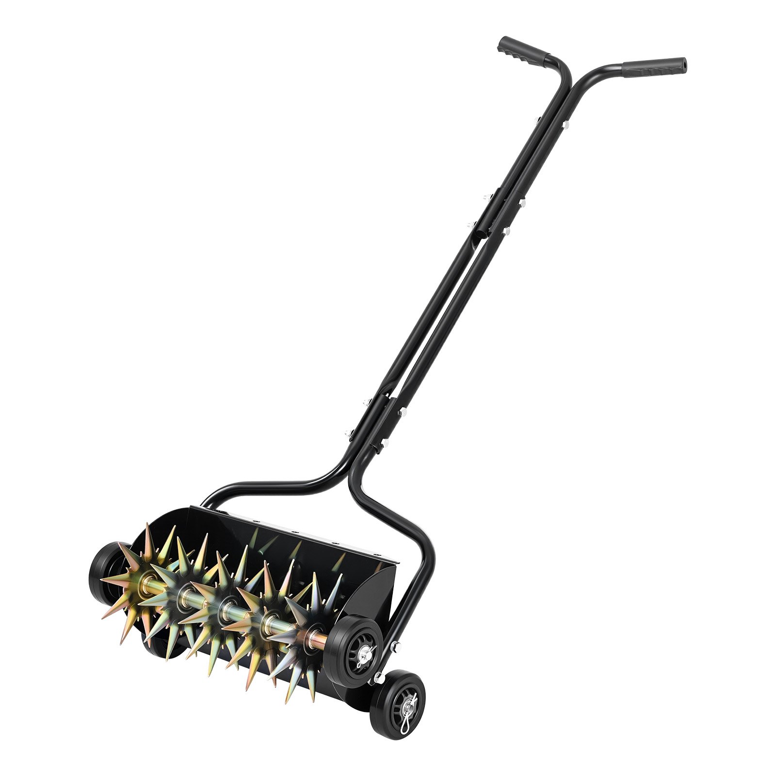 VEVOR Aireador de Césped con Ruedas, 5 cm de Profundidad, Soporta hasta 18 kg, Mango de 130 cm, Acero Resistente, Herramienta de Aireación de Césped Manual para Jardín Zonas para Mascotas y Patio