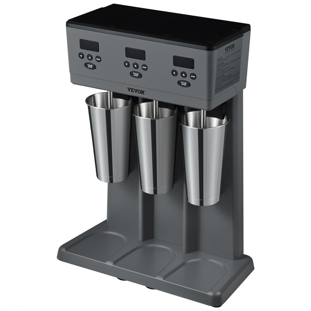 Batidora VEVOR, 375 W x 3, batidora eléctrica de tres cabezales para uso comercial, microinterruptor inteligente LED, batidora de 3 velocidades con 3 vasos de acero inoxidable de 820 ml.