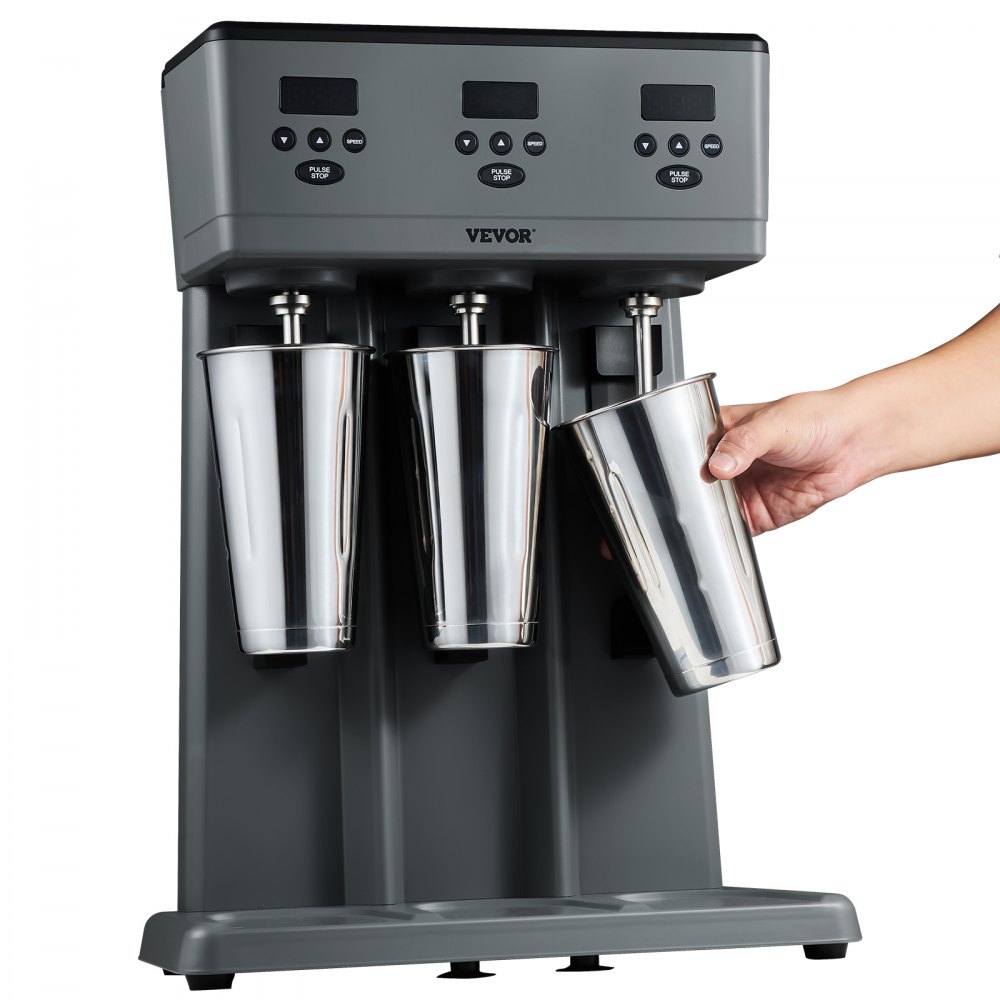 Batidora VEVOR, 375 W x 3, batidora eléctrica de tres cabezales para uso comercial, microinterruptor inteligente LED, batidora de 3 velocidades con 3 vasos de acero inoxidable de 820 ml.