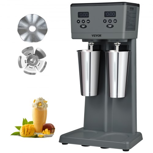 VEVOR Batidora Eléctrica, 375W x 2 Batidora Eléctrica, Batidora Comercial de Doble Cabezal, Microinterruptor Inteligente LED, Batidora de Batido de 3 Velocidades con 2 Vasos de Acero Inoxidable de 820ml
