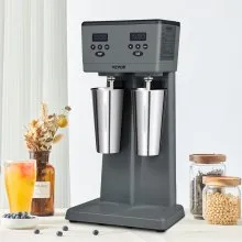 VEVOR Batidora Eléctrica, 375W x 2 Batidora Eléctrica, Batidora Comercial de Doble Cabezal, Microinterruptor Inteligente LED, Batidora de Batido de 3 Velocidades con 2 Vasos de Acero Inoxidable de 820ml