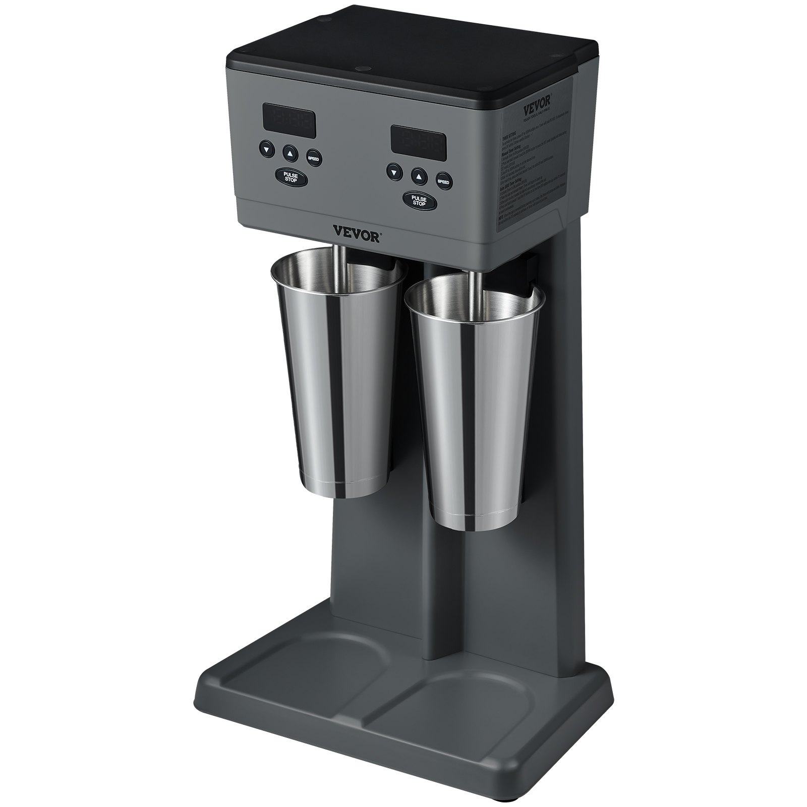 Batidora VEVOR de doble cabezal con vasos de acero inoxidable y controles digitales