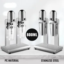 VEVOR Máquina para hacer batidos, máquina para hacer batidos de dos cabezales, mezcladora para batidos de 560 W, máquina para hacer maltas con vasos de 800 ml (acero inoxidable/PC), máquina eléctrica para hacer batidos de leche de 2 velocidades, batidora de bebidas de 36000 RPM, acero inoxidable