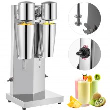 VEVOR Kit para hacer batidos, máquina para hacer batidos eléctrica de acero inoxidable, máquina para hacer batidos de 180 W, máquina para hacer batidos clásica de doble cabezal con vaso de 800 ml, máquina para hacer batidos plateada, 2 velocidades ajustables