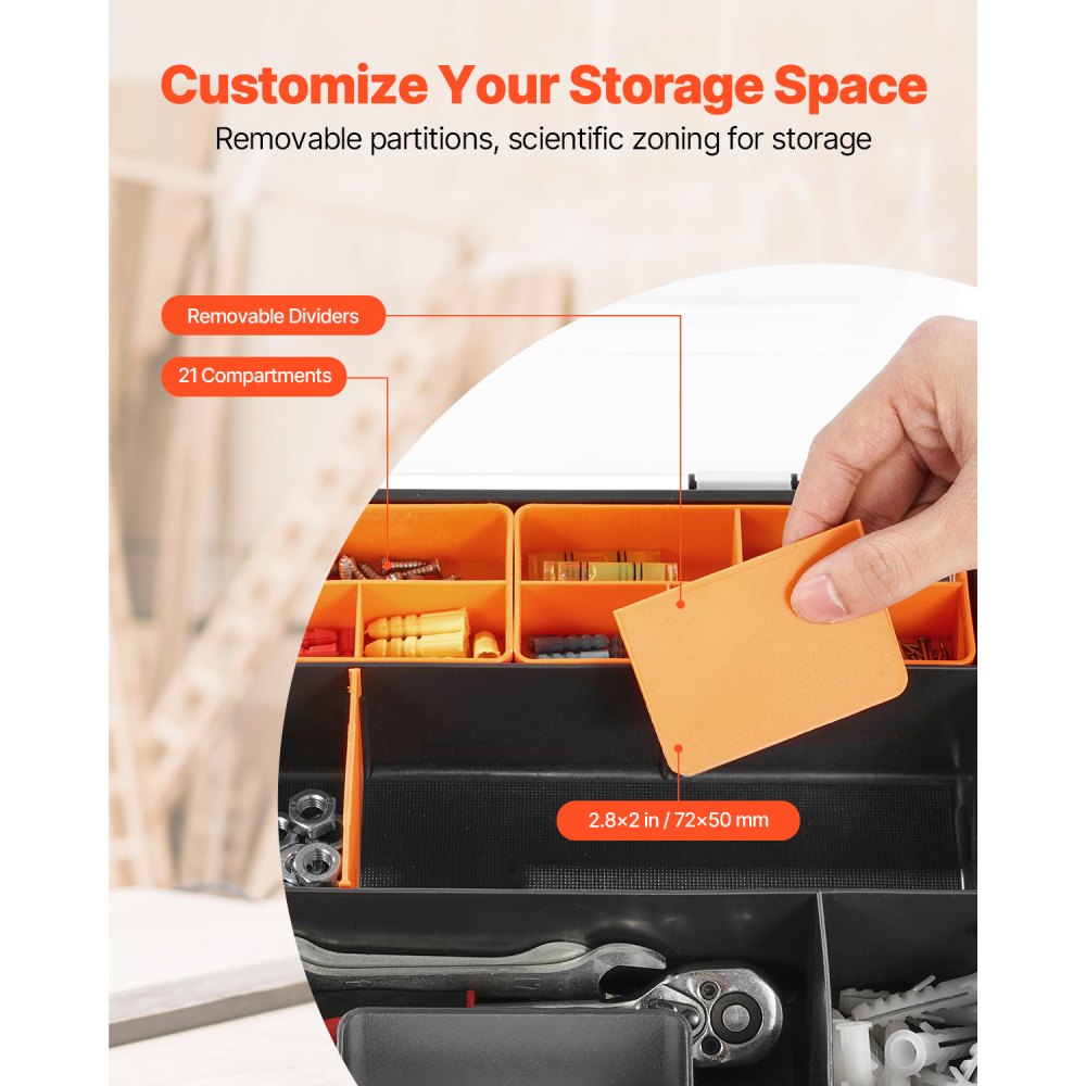 VEVOR - Organizador de piezas pequeñas (paquete de 3), 21 compartimentos, caja organizadora de herramientas con divisores extraíbles, caja de almacenamiento de hardware de PP de alta calidad con pestillo de seguridad y asa portátil para tuercas, pernos, tornillos y clavos.