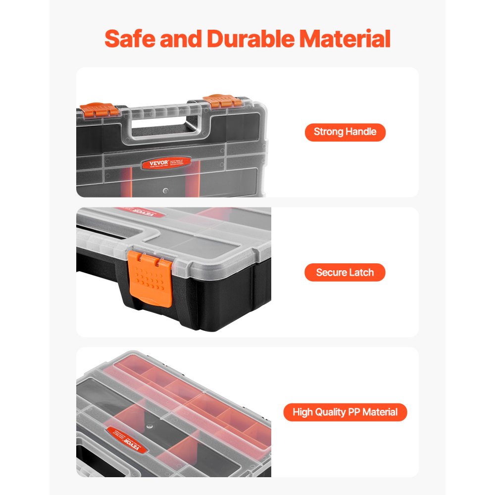 VEVOR - Organizador de piezas pequeñas (paquete de 3), 21 compartimentos, caja organizadora de herramientas con divisores extraíbles, caja de almacenamiento de hardware de PP de alta calidad con pestillo de seguridad y asa portátil para tuercas, pernos, tornillos y clavos.