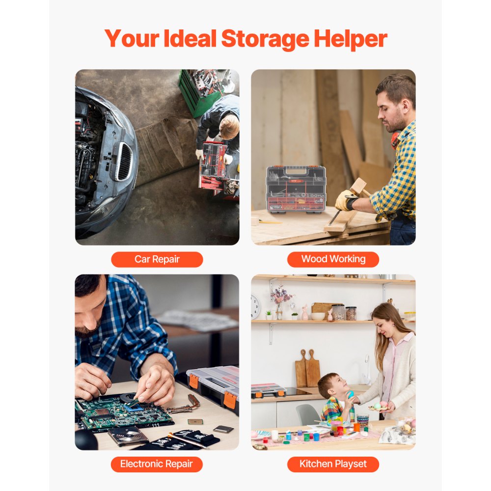 VEVOR - Organizador de piezas pequeñas (paquete de 3), 21 compartimentos, caja organizadora de herramientas con divisores extraíbles, caja de almacenamiento de hardware de PP de alta calidad con pestillo de seguridad y asa portátil para tuercas, pernos, tornillos y clavos.