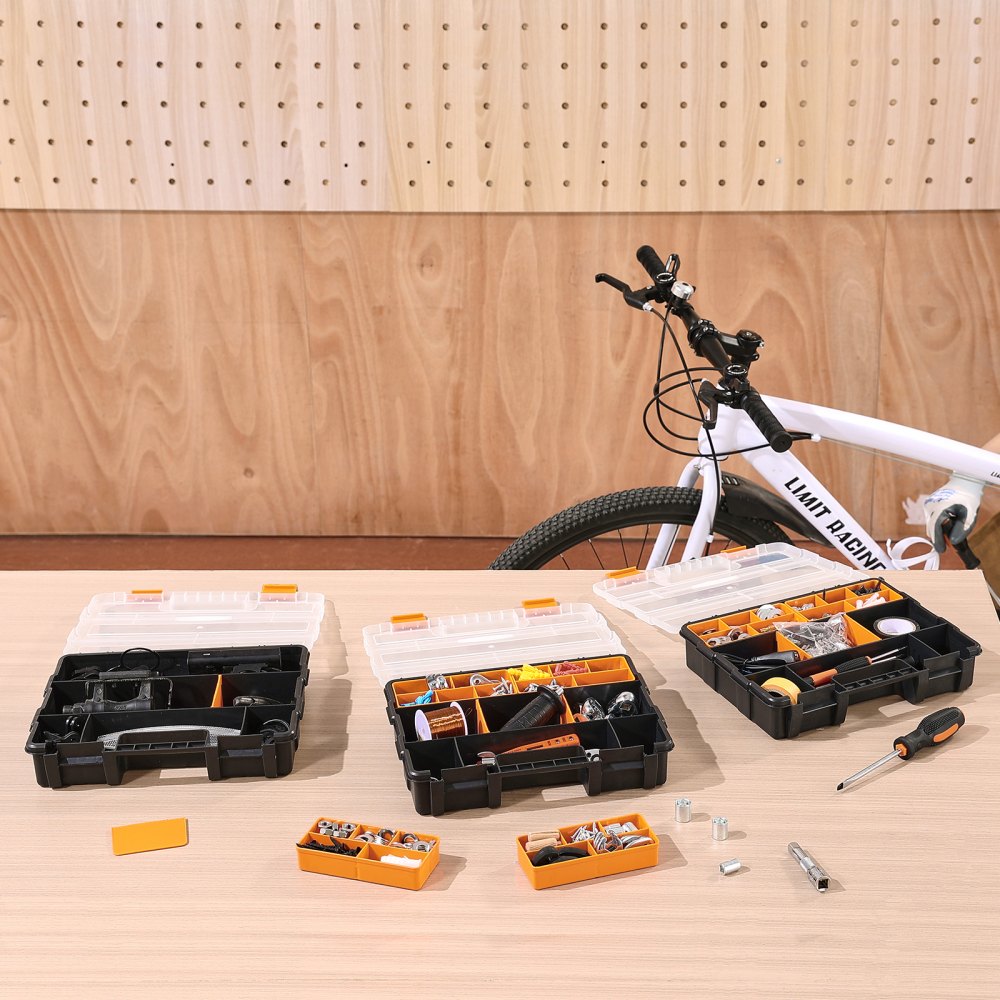 VEVOR - Organizador de piezas pequeñas (paquete de 3), 21 compartimentos, caja organizadora de herramientas con divisores extraíbles, caja de almacenamiento de hardware de PP de alta calidad con pestillo de seguridad y asa portátil para tuercas, pernos, tornillos y clavos.